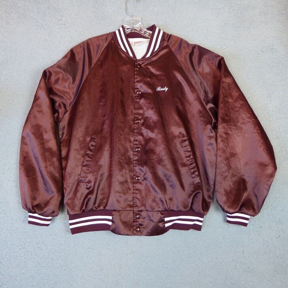 Vintage Hartwell Jacket Men's Large Burgundy Made in USA Satin Bomber Palace Bar